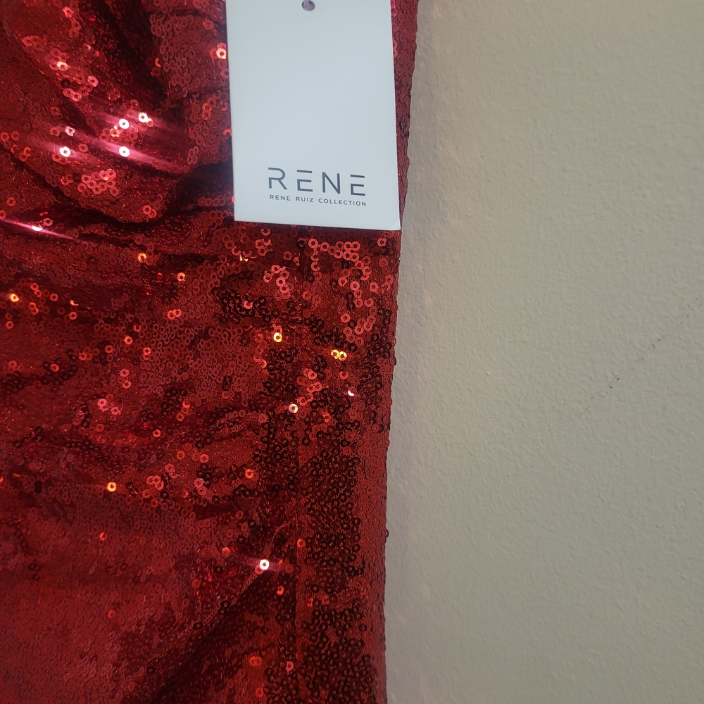 Cape Shoulder Pleated Elegant Red Sequin Sleeveless Gown - Picture 12 of 12